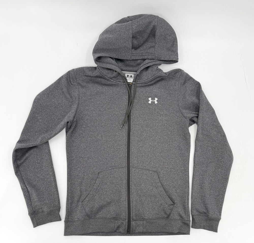 Under Armour Hoodie Youth 18-20 Gray Full Zip Fleece Logo Athletic Sweatshirt